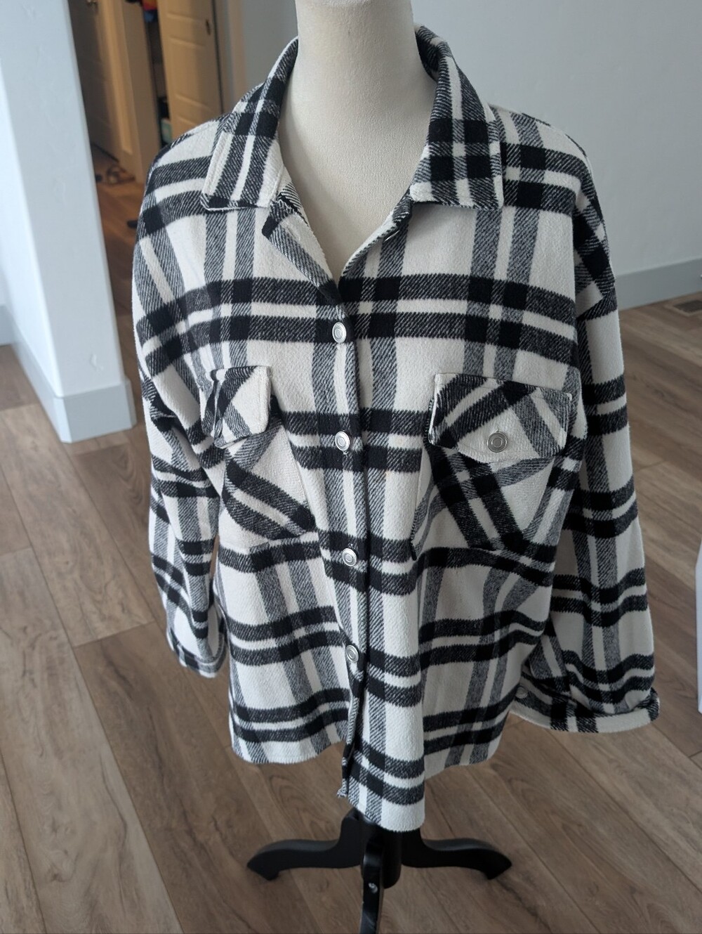 bohme Black & White Plaid Utility Shacket